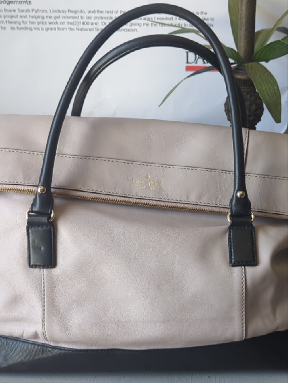 kate spade Two-Tone Leather Shoulder Bag in Beige and Black